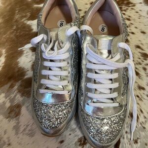 Kate Spade Felicia Silver Glitter Sneakers SZ 8